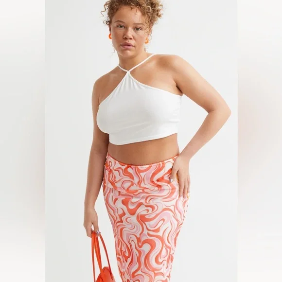 H&M | Plus-Size Knee Length Mesh Skirt Orange, Pink and White Swirl Pattern (4X) - Picture 10 of 11